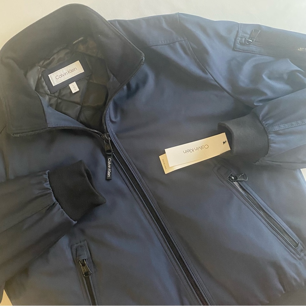 Calvin Klein Ripstop Bomber Jacket Men L Blue Army Military Quilt Lined Full Zip